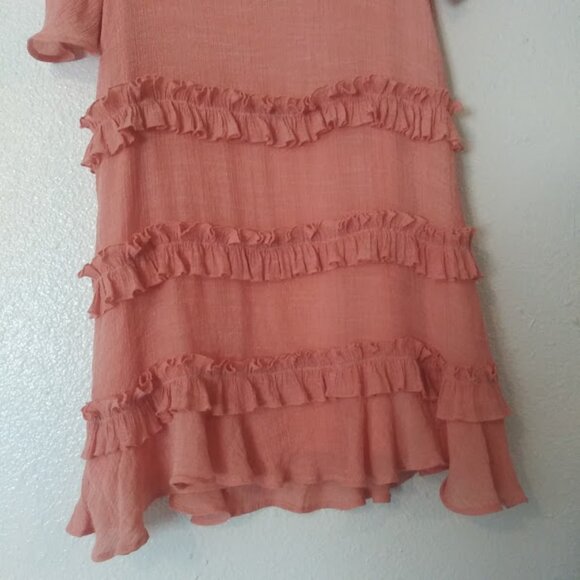 Pink Lily women's M ruffle accent dusty coral colored dress - Picture 3 of 14